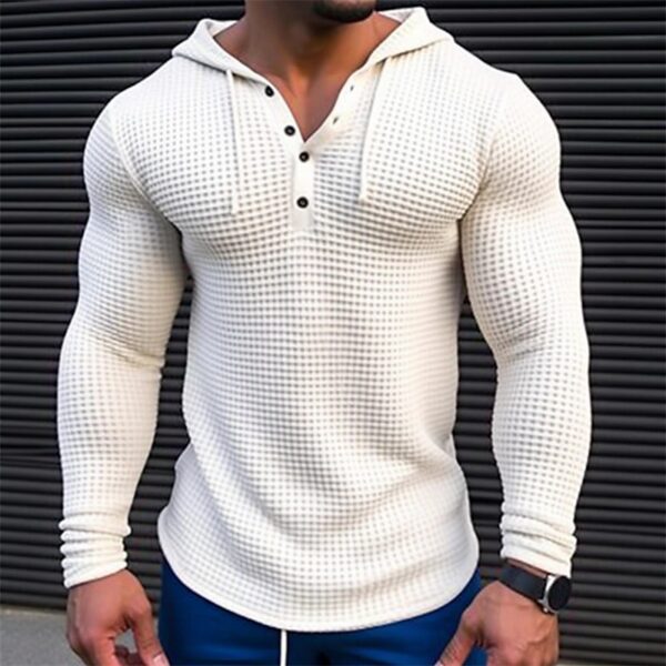 Men's Pullover Casual Long Sleeve T-shirt Waffler Slim Tops Sweat-shirt Solid Color Comfortable Mens Outdoor Streetwear S-3XL - Image 2