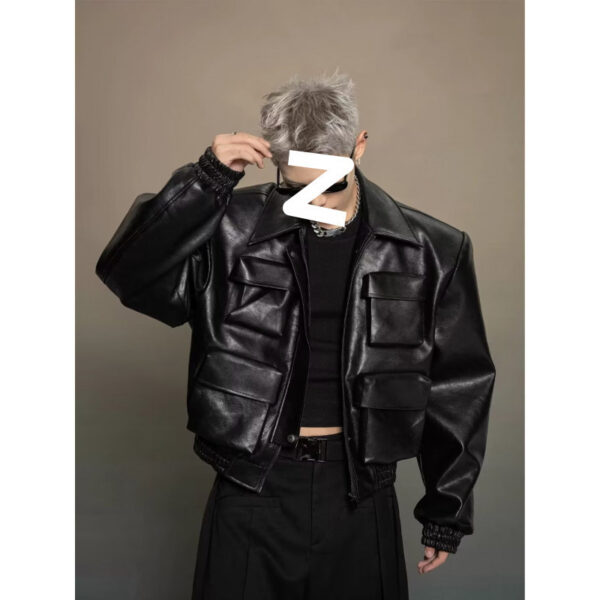 Trendy Korean Style Cutting Design Leisure Leather Jacket Top - Image 4