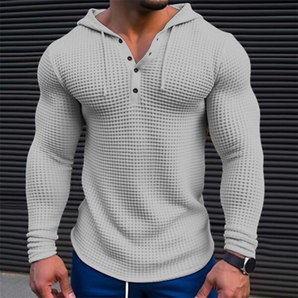 Men's Pullover Casual Long Sleeve T-shirt Waffler Slim Tops Sweat-shirt Solid Color Comfortable Mens Outdoor Streetwear S-3XL - Image 8