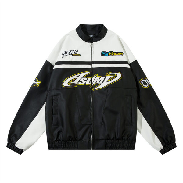 European And American-style Locomotive Racing Suit Leather Coat - Image 3