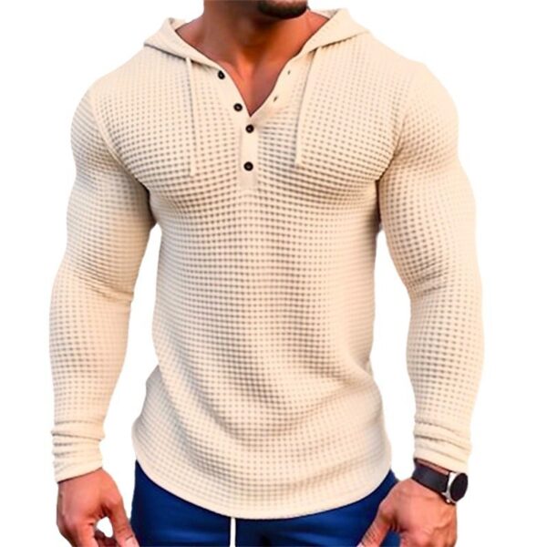 Men's Pullover Casual Long Sleeve T-shirt Waffler Slim Tops Sweat-shirt Solid Color Comfortable Mens Outdoor Streetwear S-3XL - Image 6