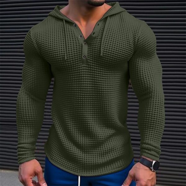 Men's Pullover Casual Long Sleeve T-shirt Waffler Slim Tops Sweat-shirt Solid Color Comfortable Mens Outdoor Streetwear S-3XL - Image 5