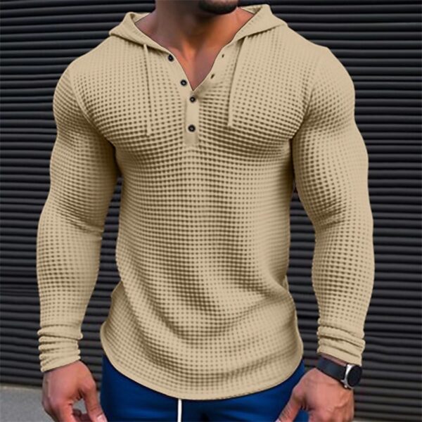 Men's Pullover Casual Long Sleeve T-shirt Waffler Slim Tops Sweat-shirt Solid Color Comfortable Mens Outdoor Streetwear S-3XL - Image 3