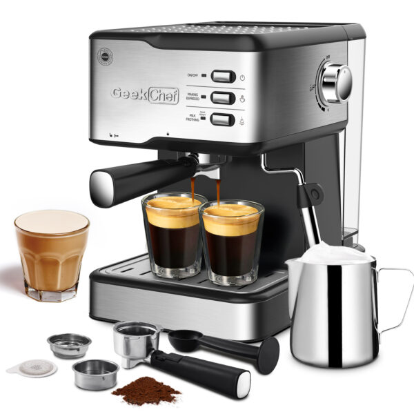 Geek Chef Espresso Machine, Espresso&Cappuccino Latte Maker 20 Bar Coffee Machine Compatible With ESE POD Capsules Filter&Milk Frother Steam Wand, 950W, 1.5L Water Tank,Ban On Amazon - Image 7