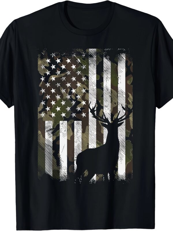 Camouflage American Flag Deer Elk Bucks Camouflage Hunter Dad Gift Short Sleeve T-shirt - Image 2