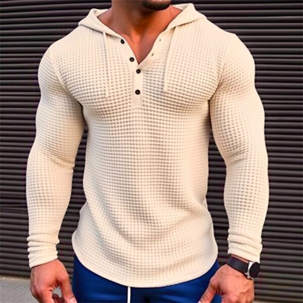 Men's Pullover Casual Long Sleeve T-shirt Waffler Slim Tops Sweat-shirt Solid Color Comfortable Mens Outdoor Streetwear S-3XL - Image 7